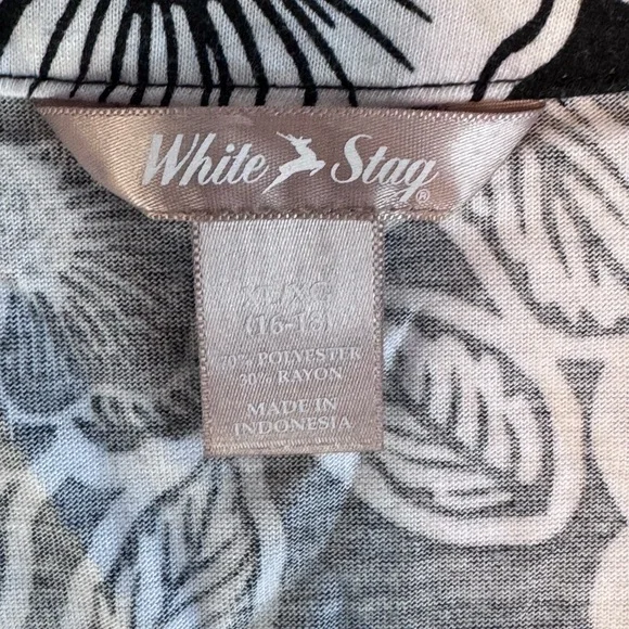 White Stag Black White Floral Wrap Dress XL 16/18 V-Neck Empire Waist - Picture 15 of 16